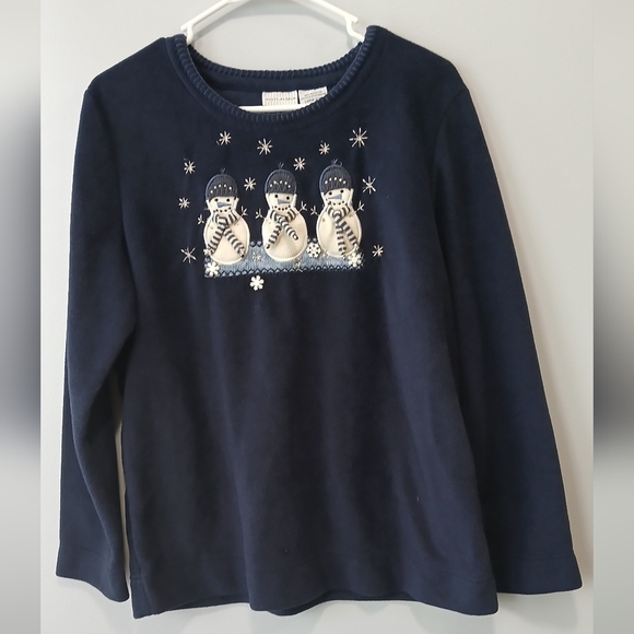 White Stag Fleece Snowman Shirt Womans Large Christmas Winter Cottagecore Granny - Picture 1 of 4
